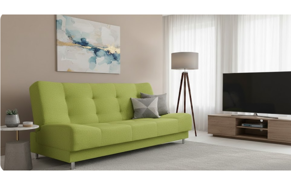 Wersalka Olivia w kolorze zielonym na sprężynach z funkcją spania i pojemnikiem